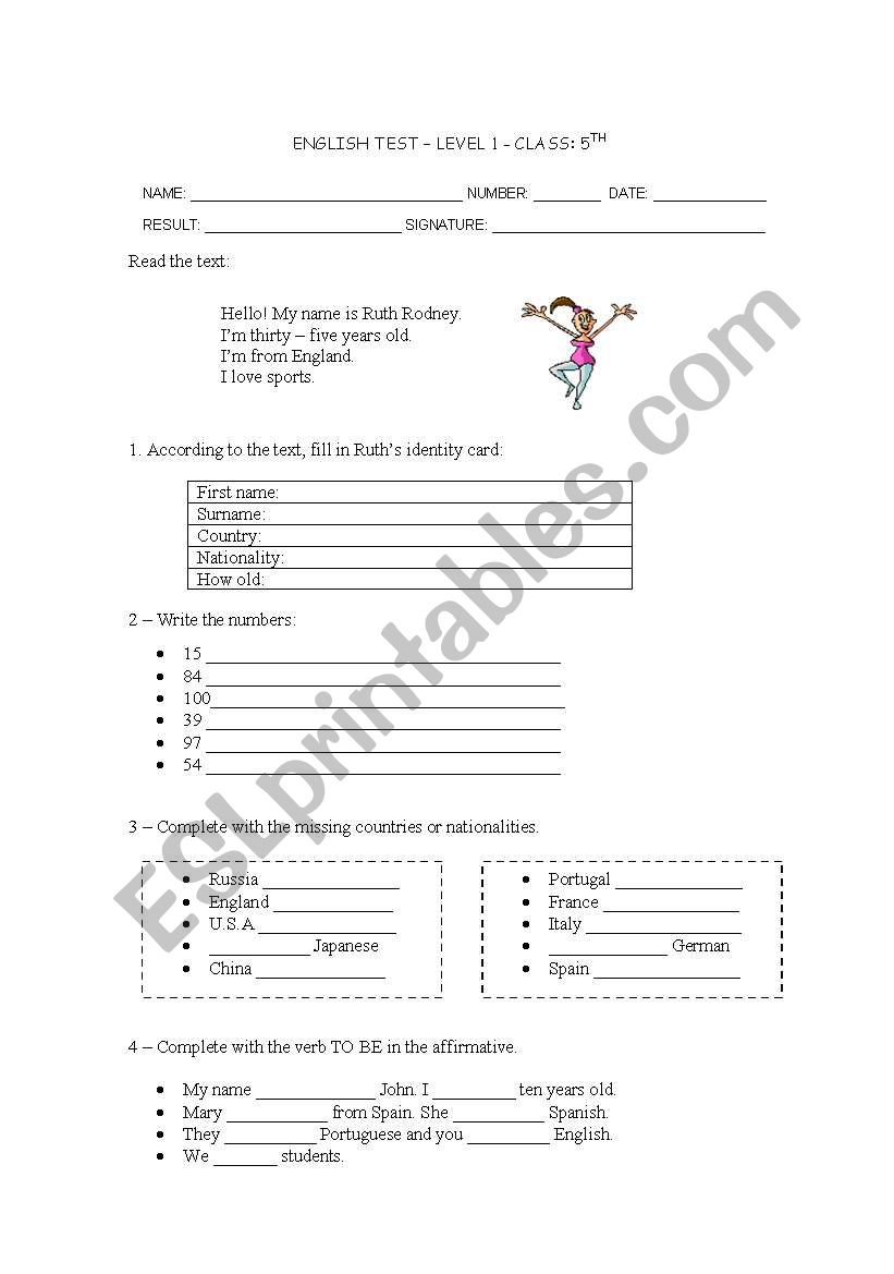 english test 5th worksheet