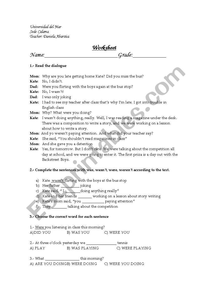 past continuous worksheet