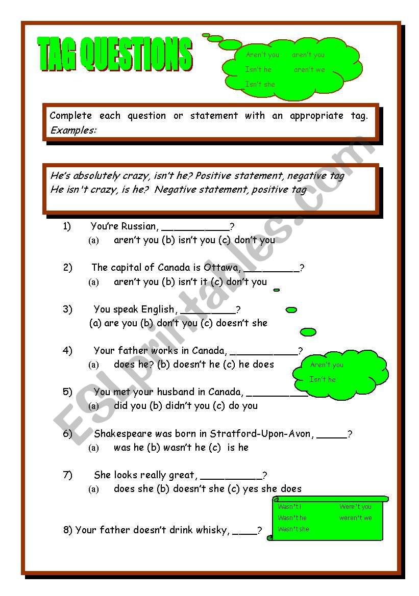 TAG QUESTIONS worksheet