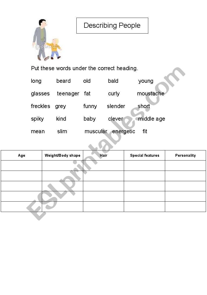 Adjectives to Describe People worksheet