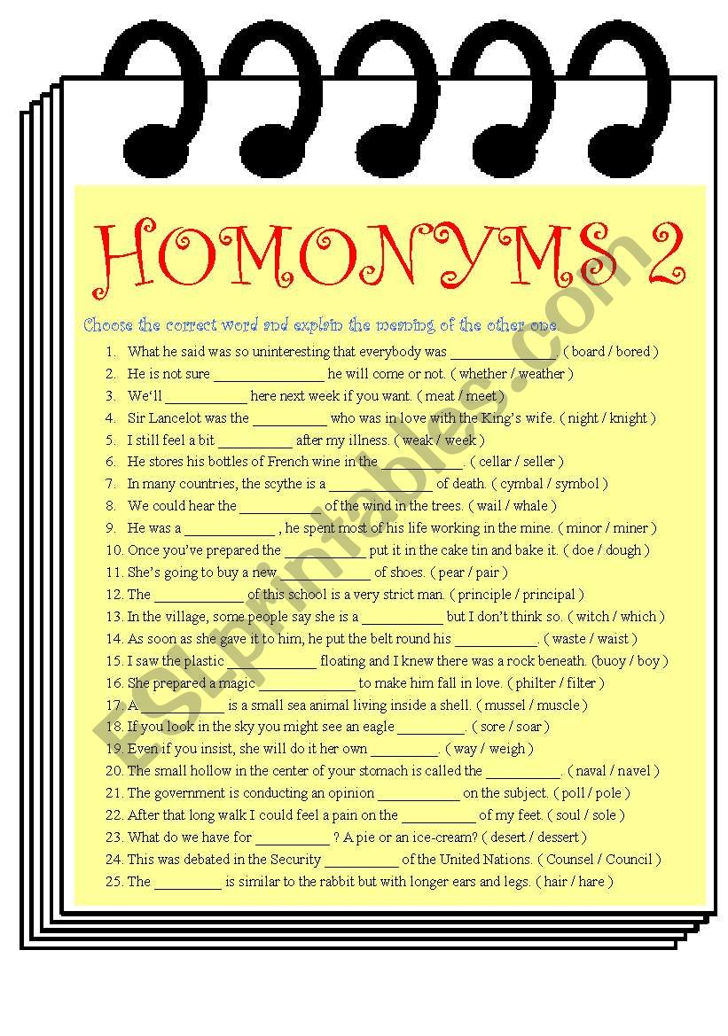 25 HOMONYMS PART II worksheet