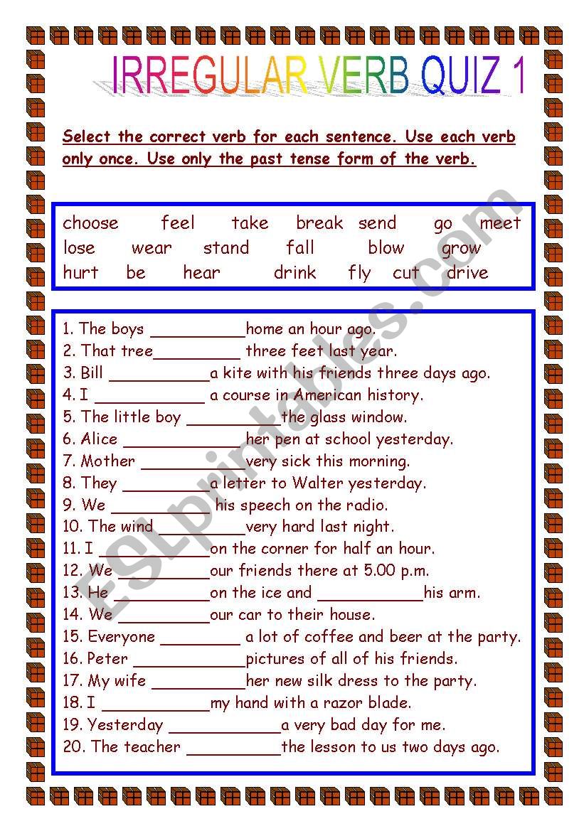 IRREGULAR  VERB  QUIZE 1 worksheet