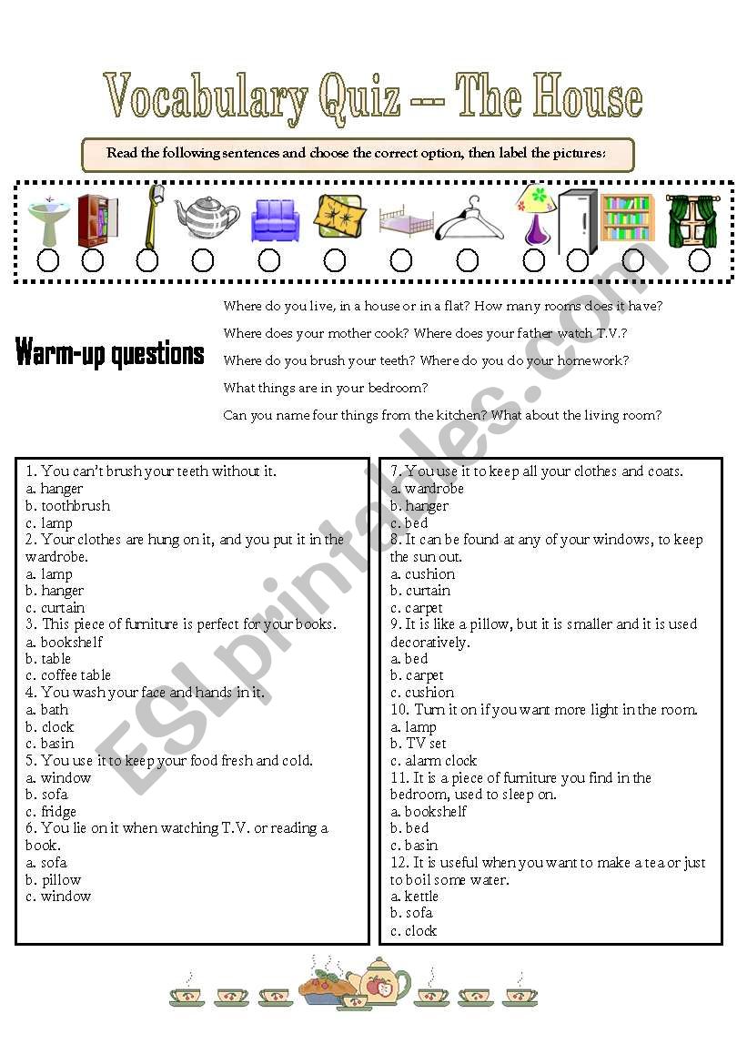 VOCABULARY QUIZ --- THE HOUSE worksheet