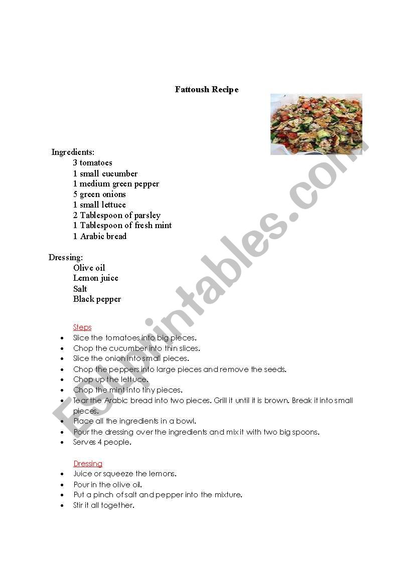 Procedure Recipe worksheet