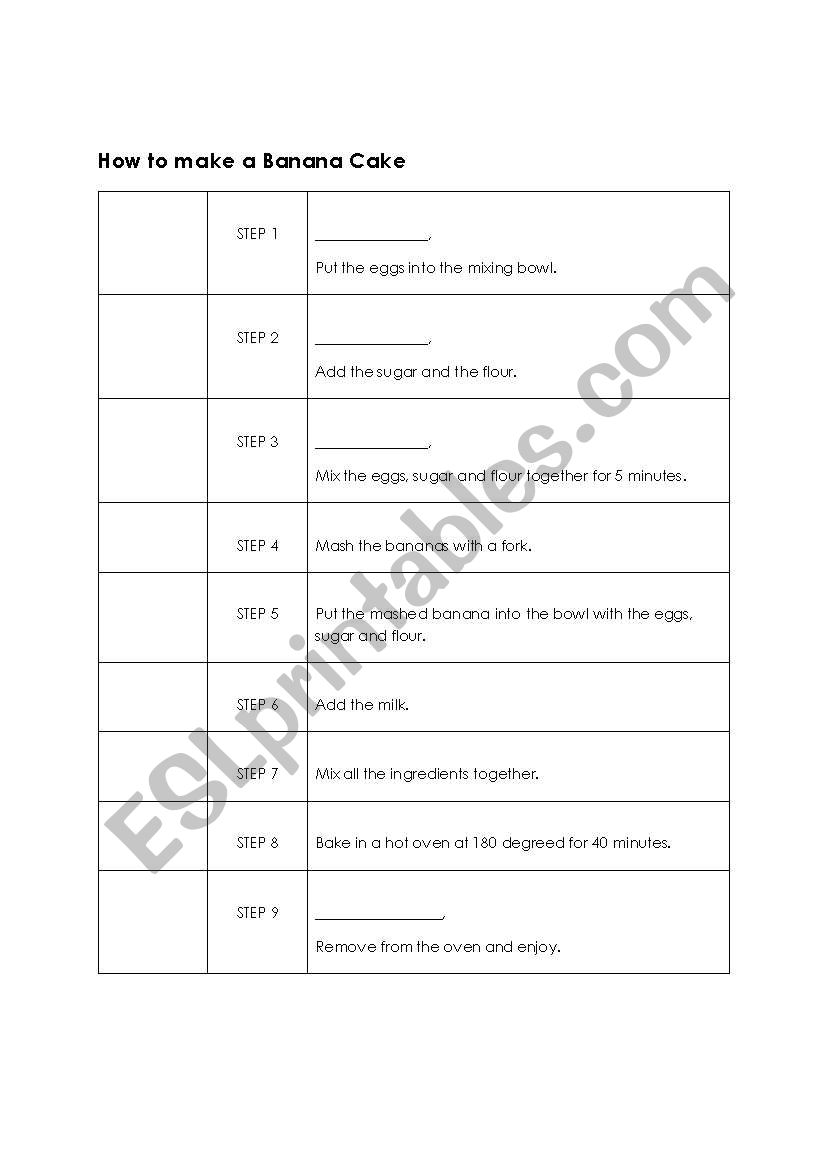 How to Make Banana Cake worksheet