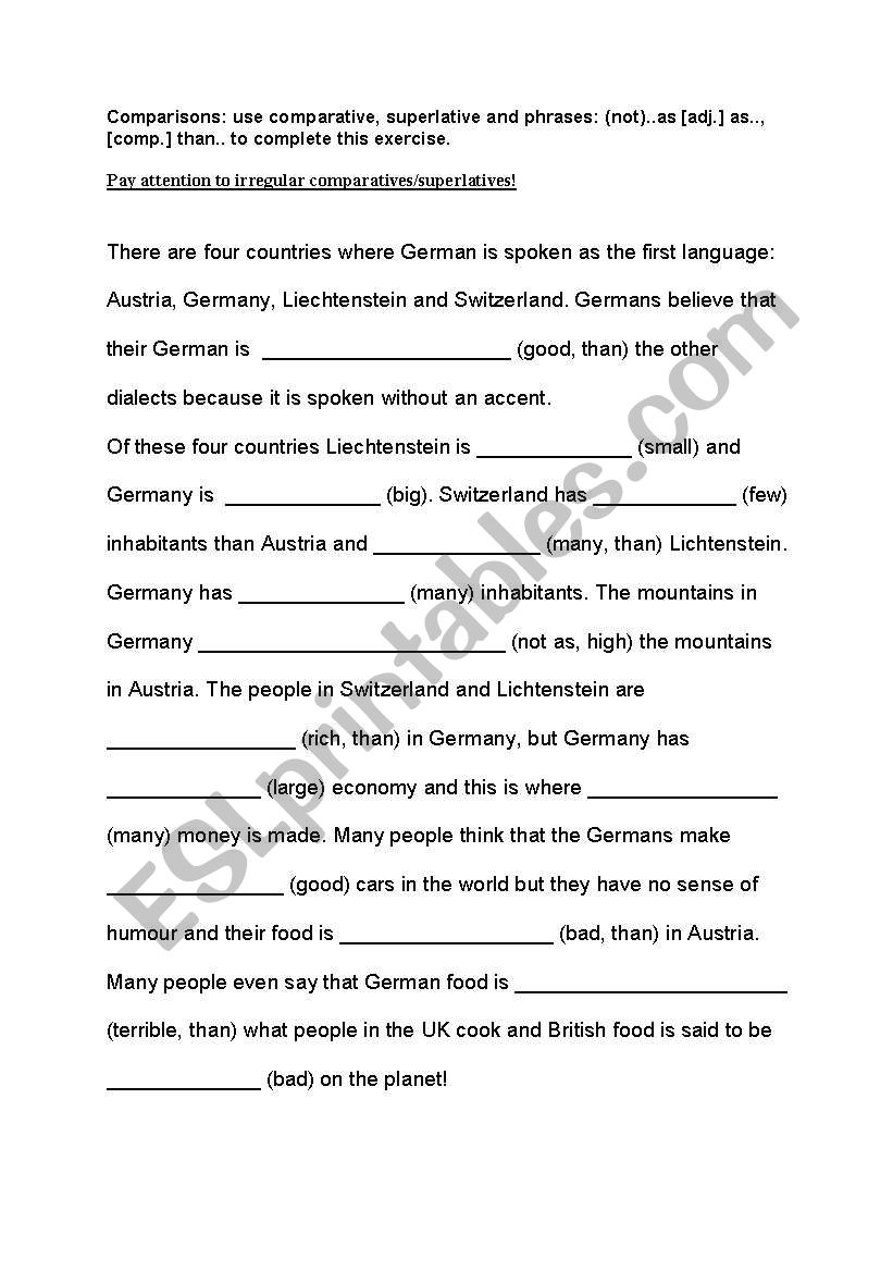 comparison of adjectives - comparing countries