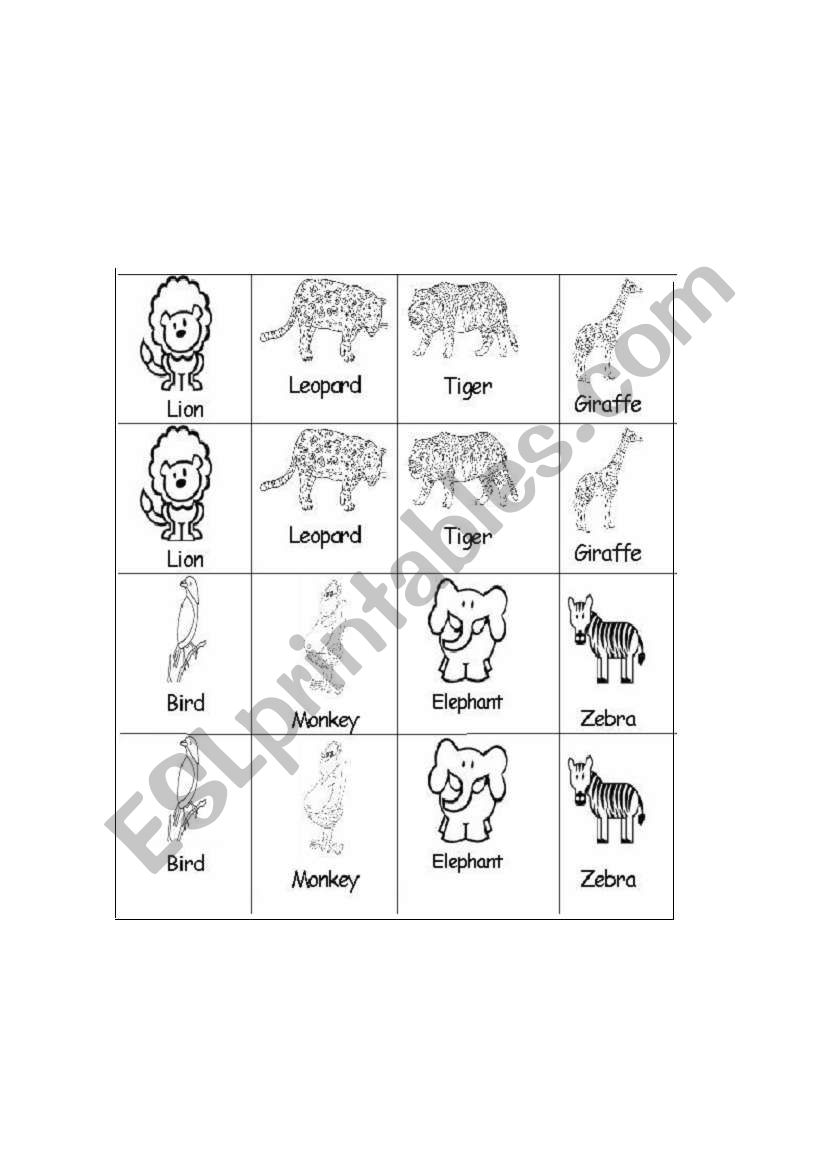 Forest animals Memory game worksheet
