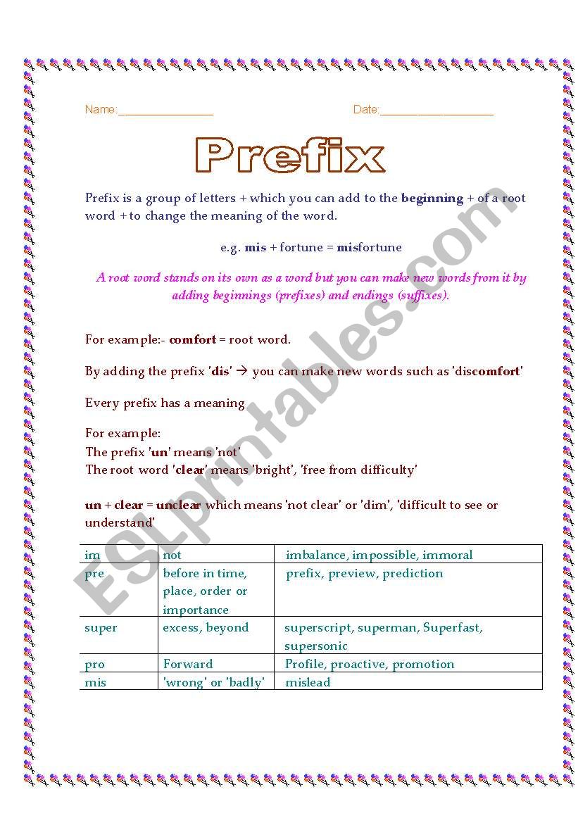 Prefix Factsheet worksheet