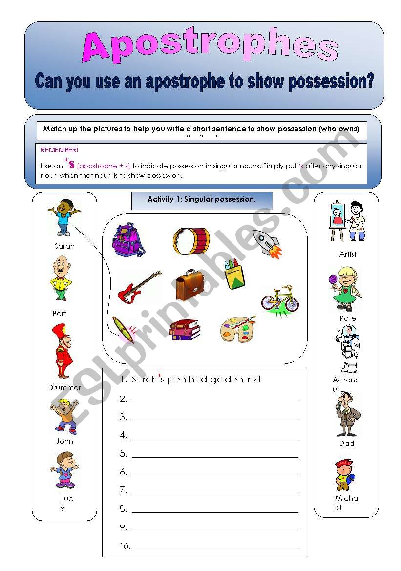 Apostrophes:Can you use apostrophes to show possession? Plural and singular activities