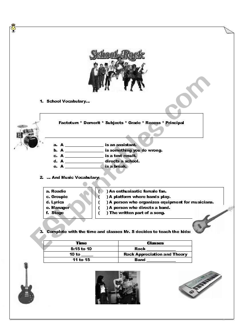 SCHOOL OF ROCK worksheet