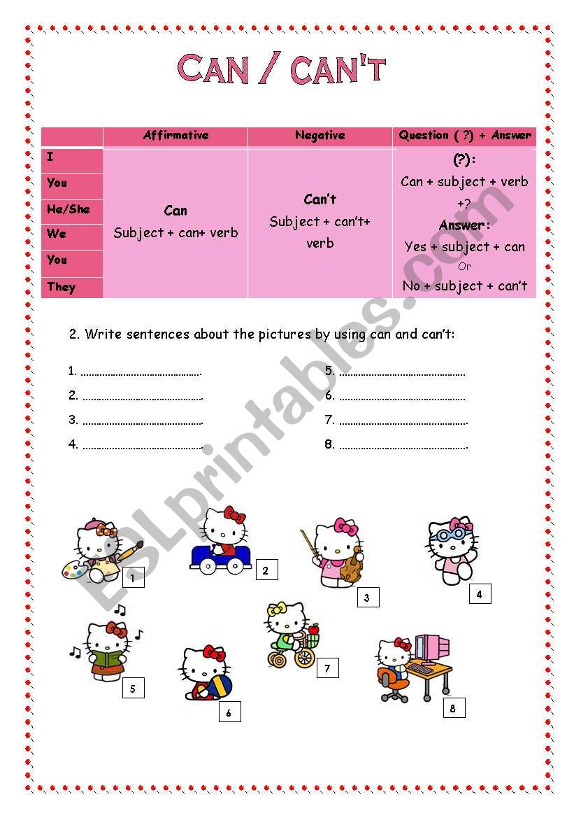 can/cant worksheet