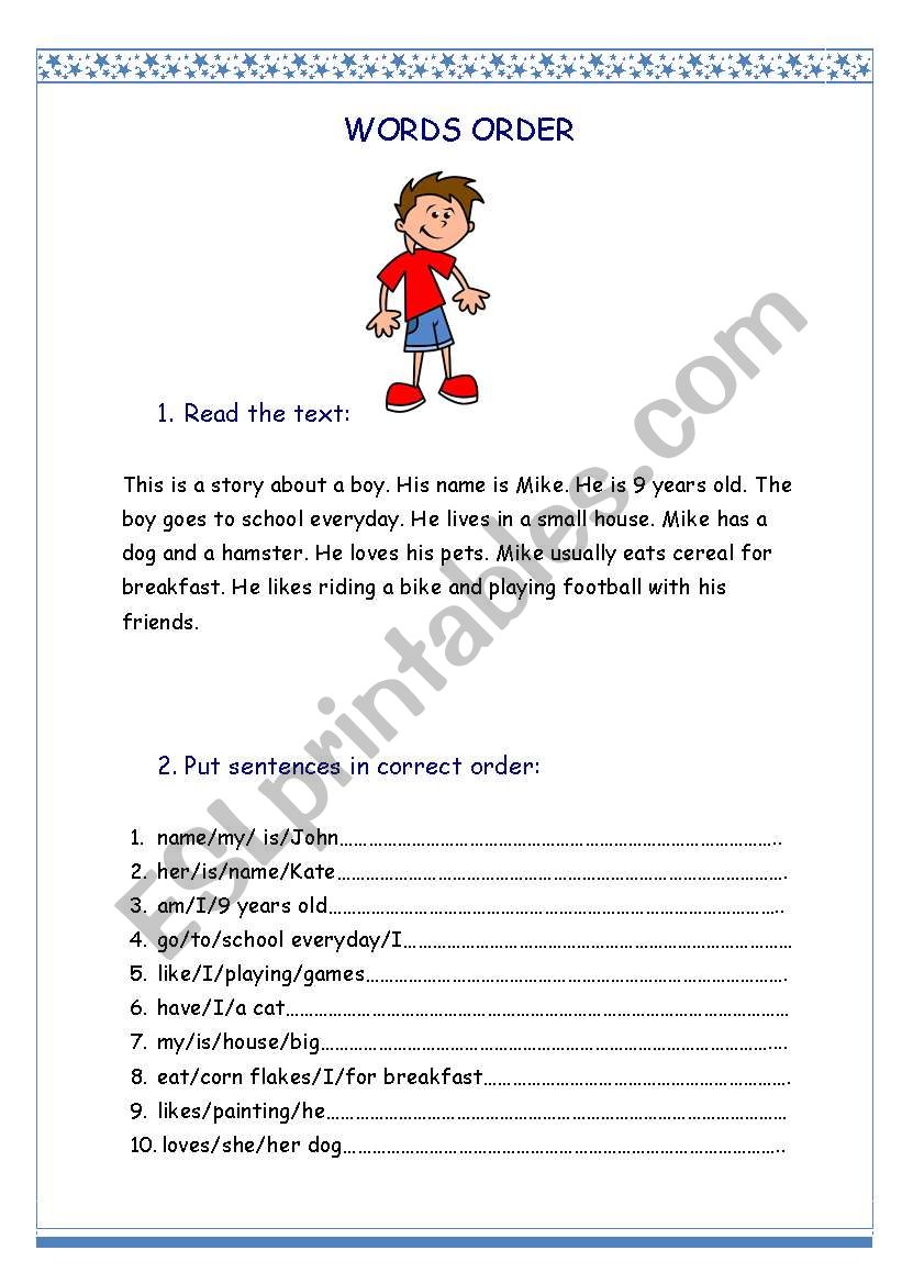 English word order worksheet