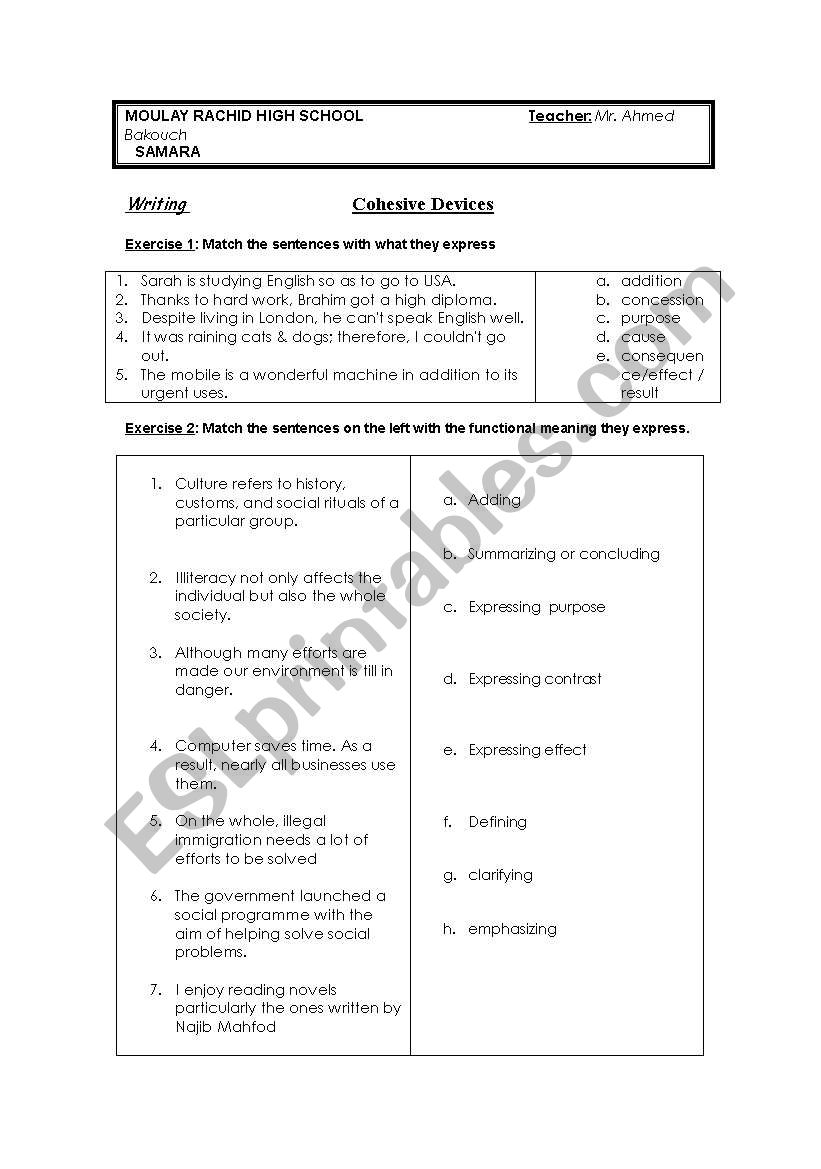 cohesive devices / linking words