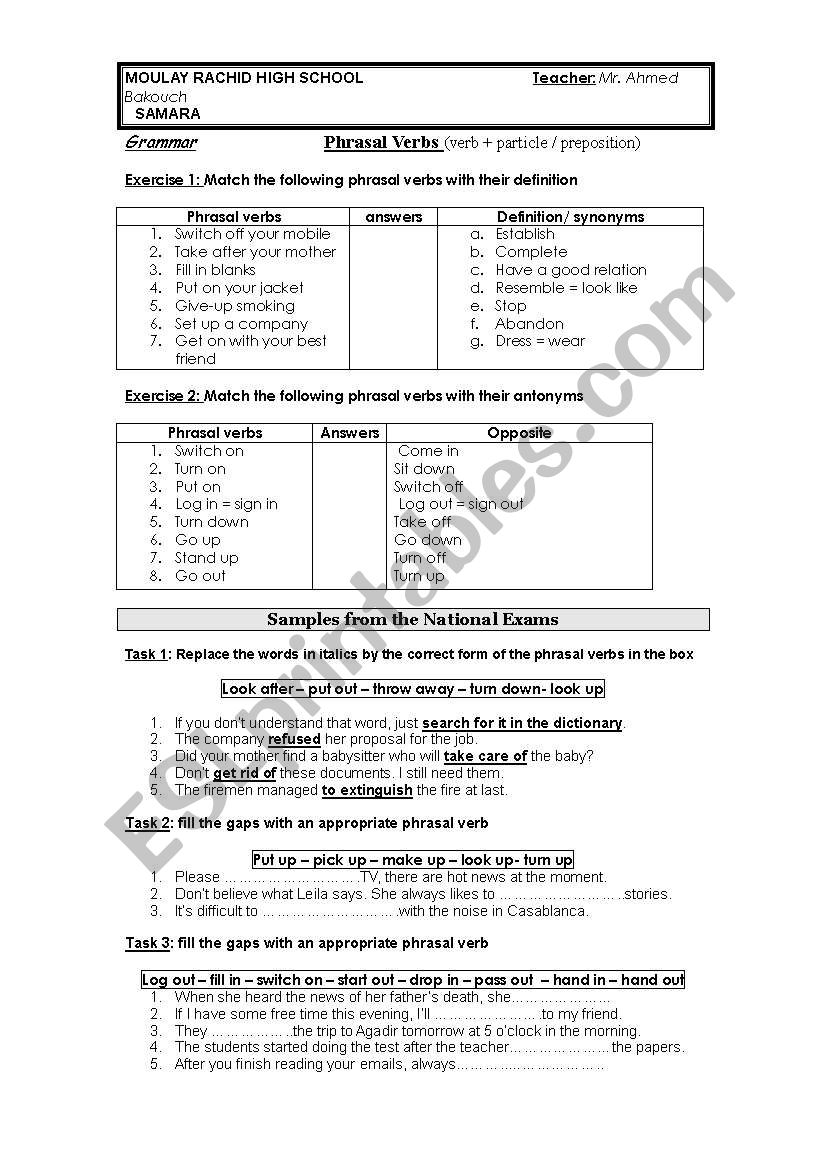 Phrasal Verbs worksheet