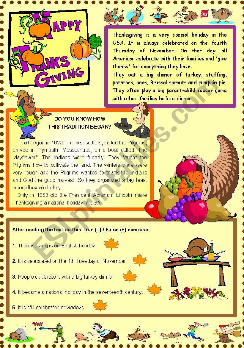 Thanksgiving story worksheet