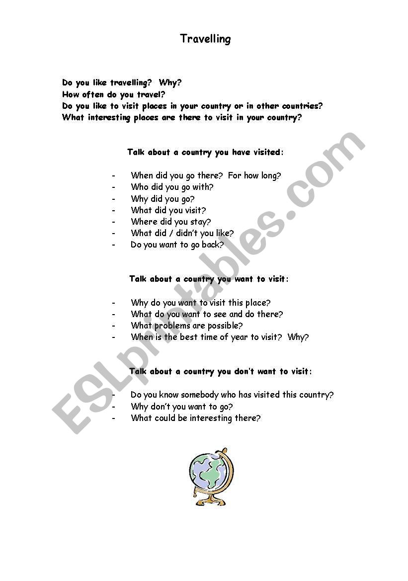 Travelling worksheet