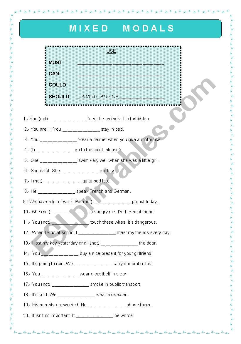 Modals worksheet