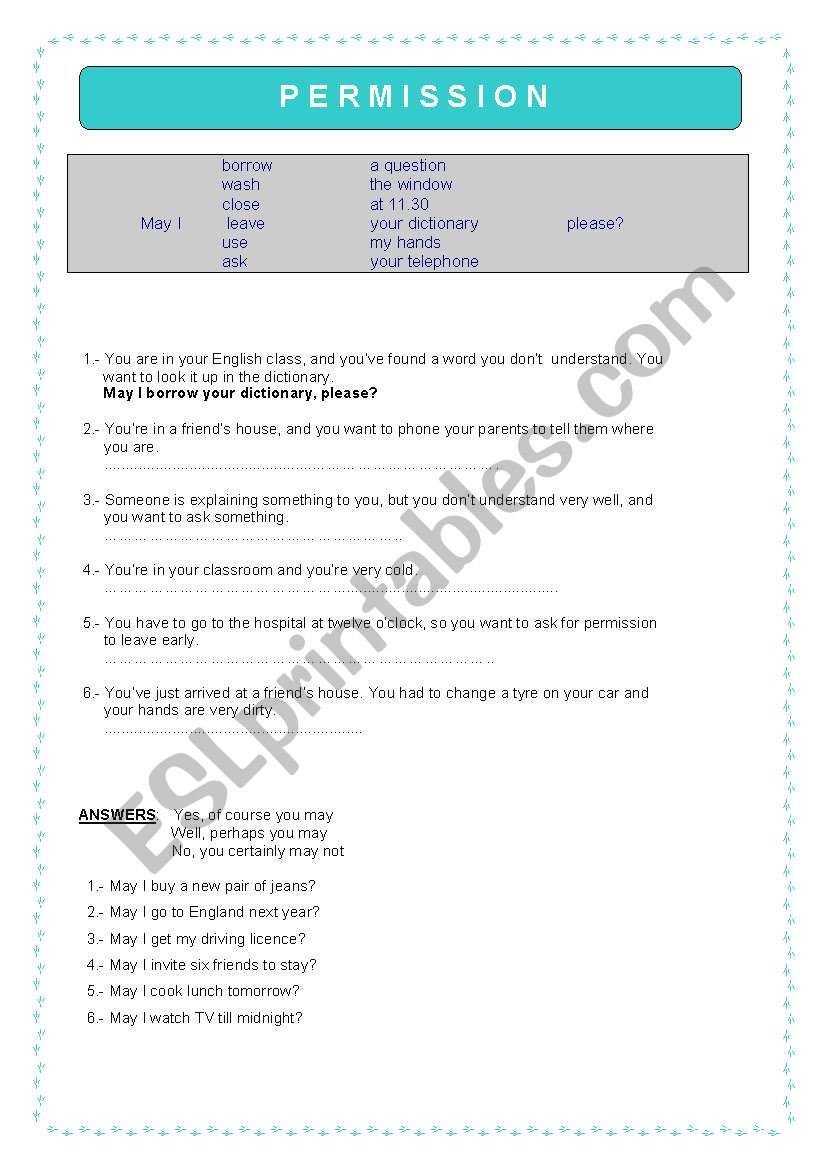 Modal Verbs - Permission worksheet