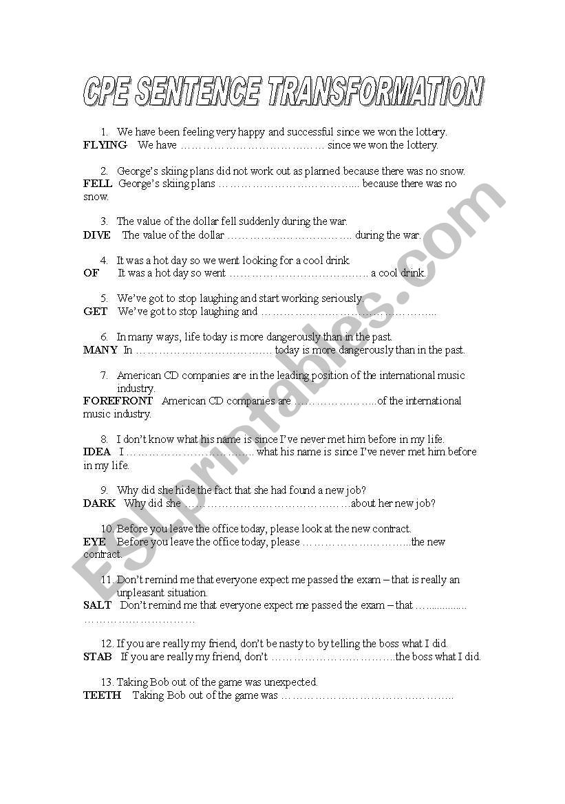 CPE: SENTENCE TRANSFORMATION AND WORD FORMATION