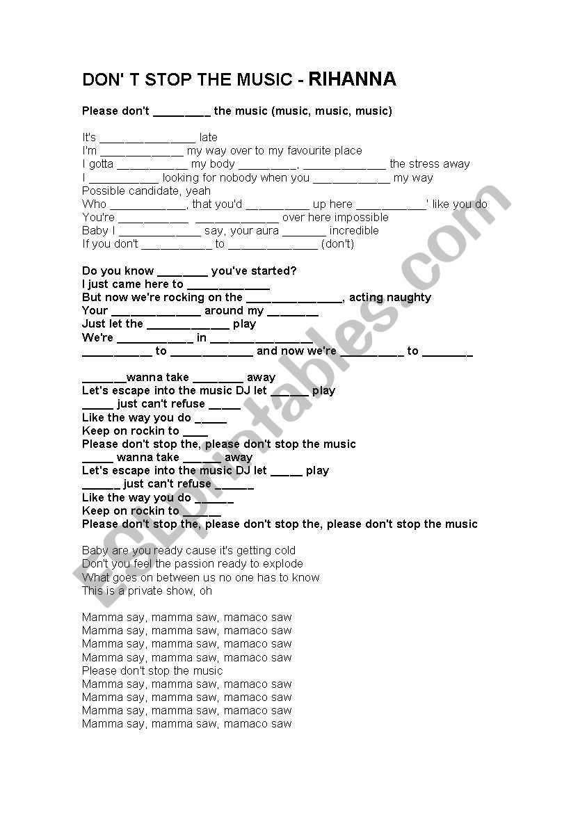 Rihanna worksheet