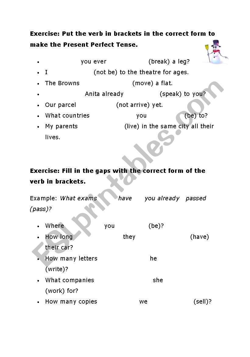 PRESENT PERECT worksheet