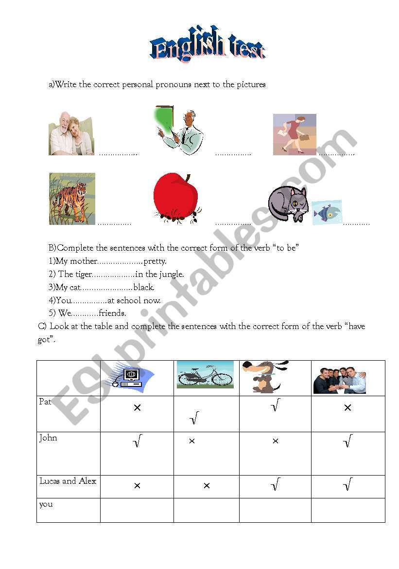 test for beginners worksheet