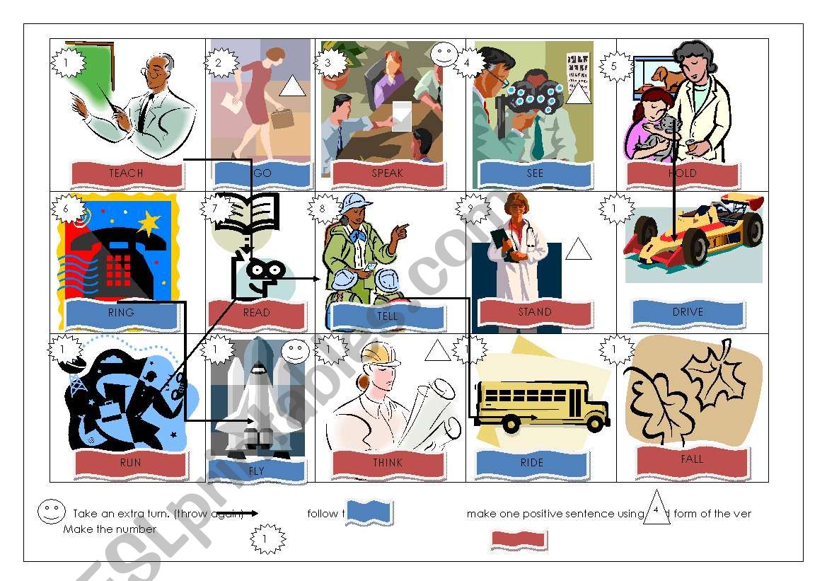 Irregular vrbs board game worksheet