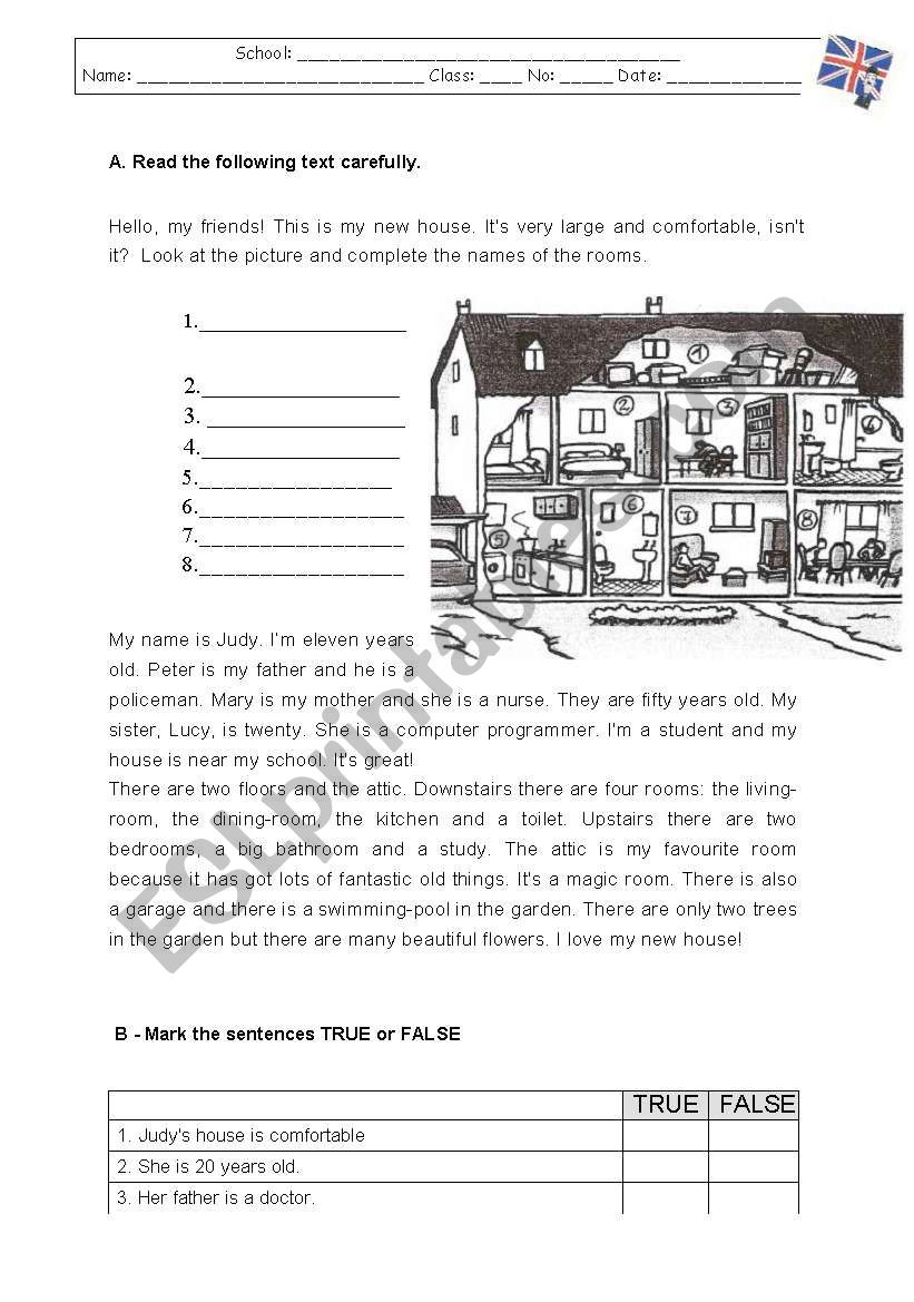 Test/ Worksheet on The House worksheet