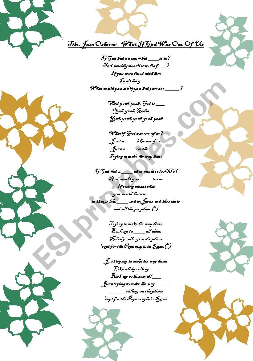 Song one of us by joan osborne esl worksheet by lara puella