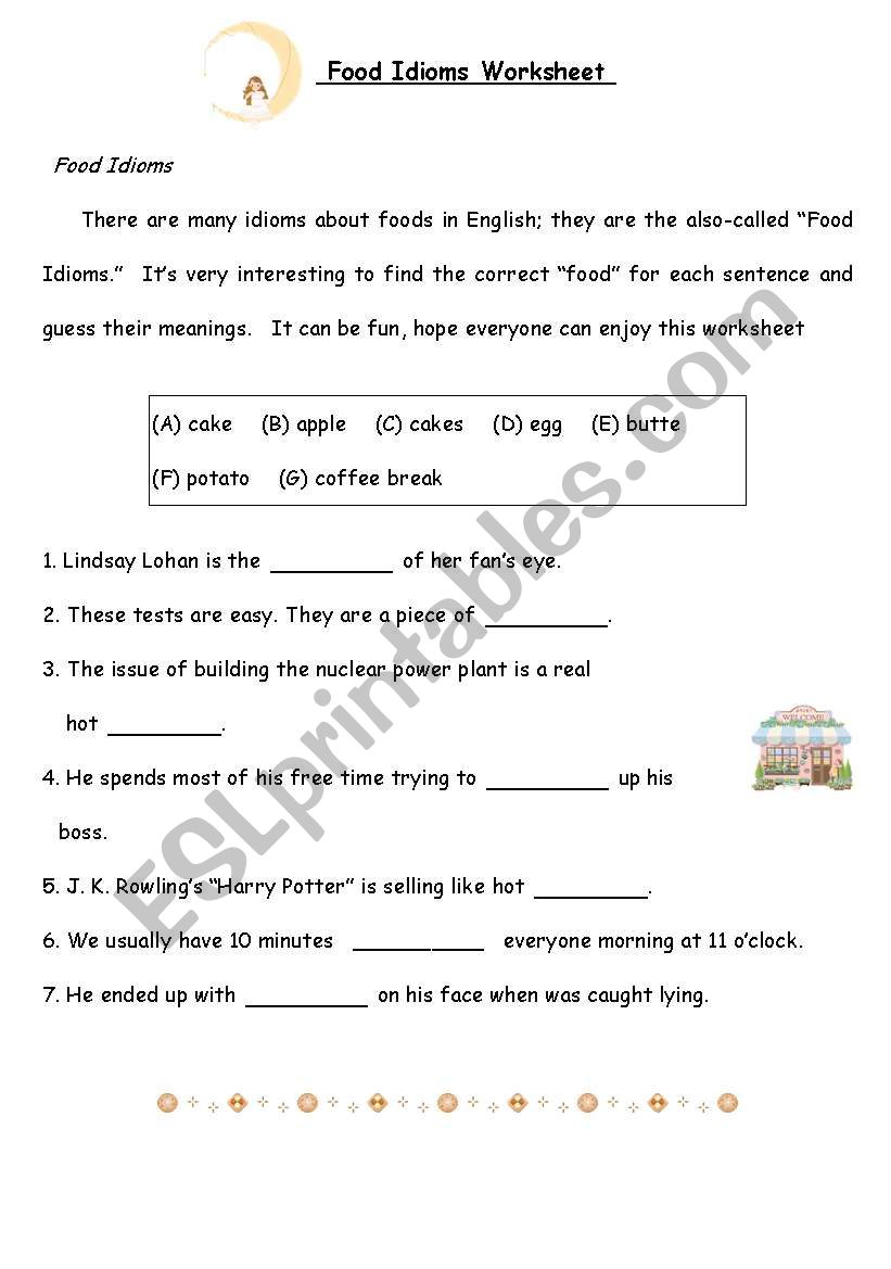 Food Idioms worksheet