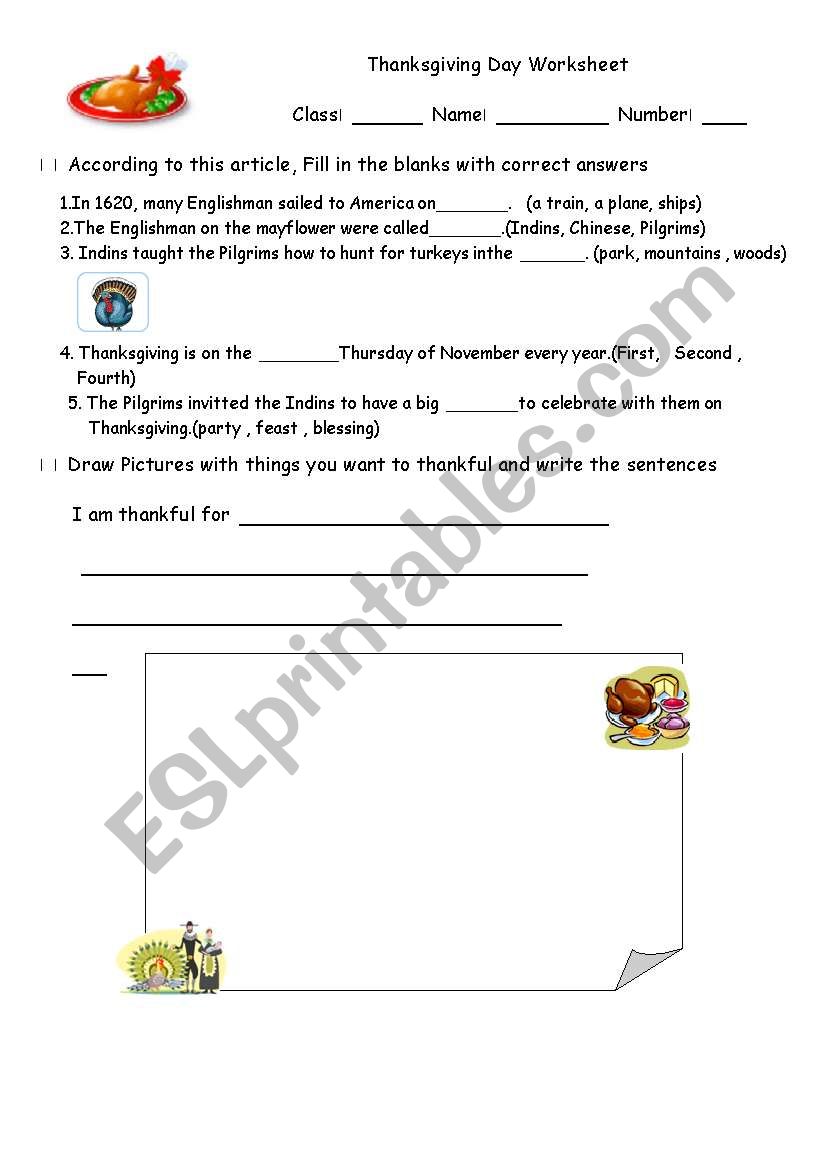 Thanksgiving Day worksheet