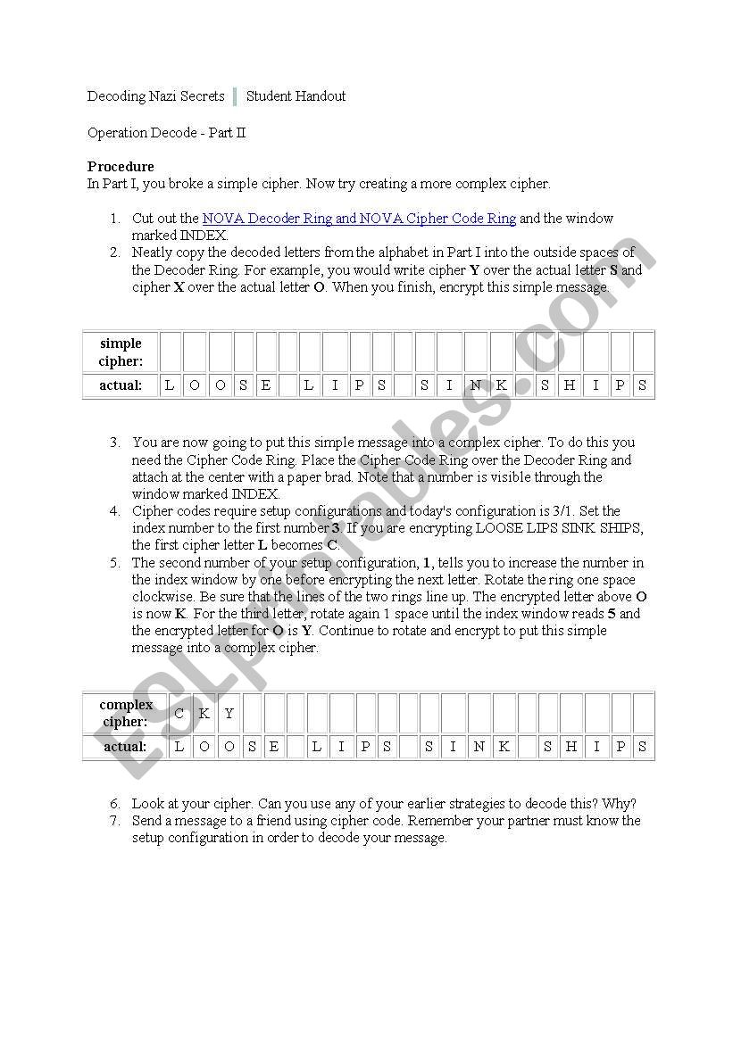 Decoding Nazi Secrets part II worksheet