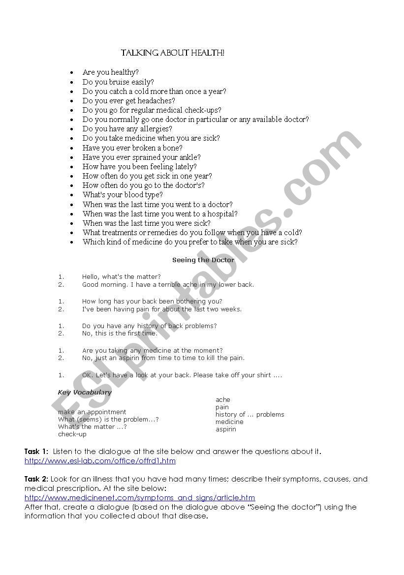 Health  worksheet