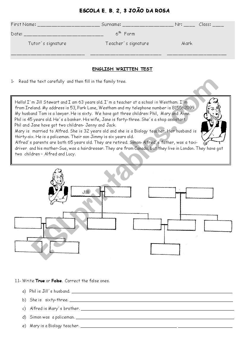 Written test worksheet