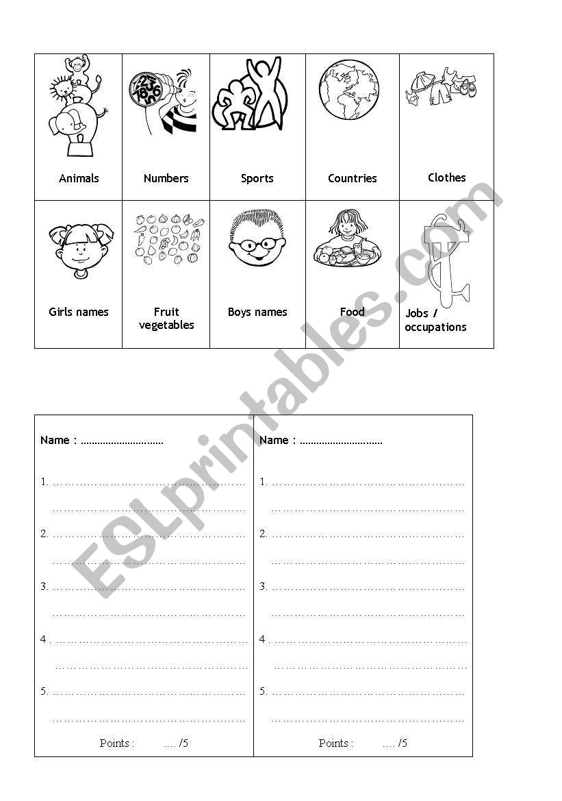 Vocabulary game worksheet