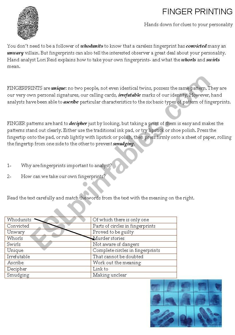 FINGERPRINTING worksheet