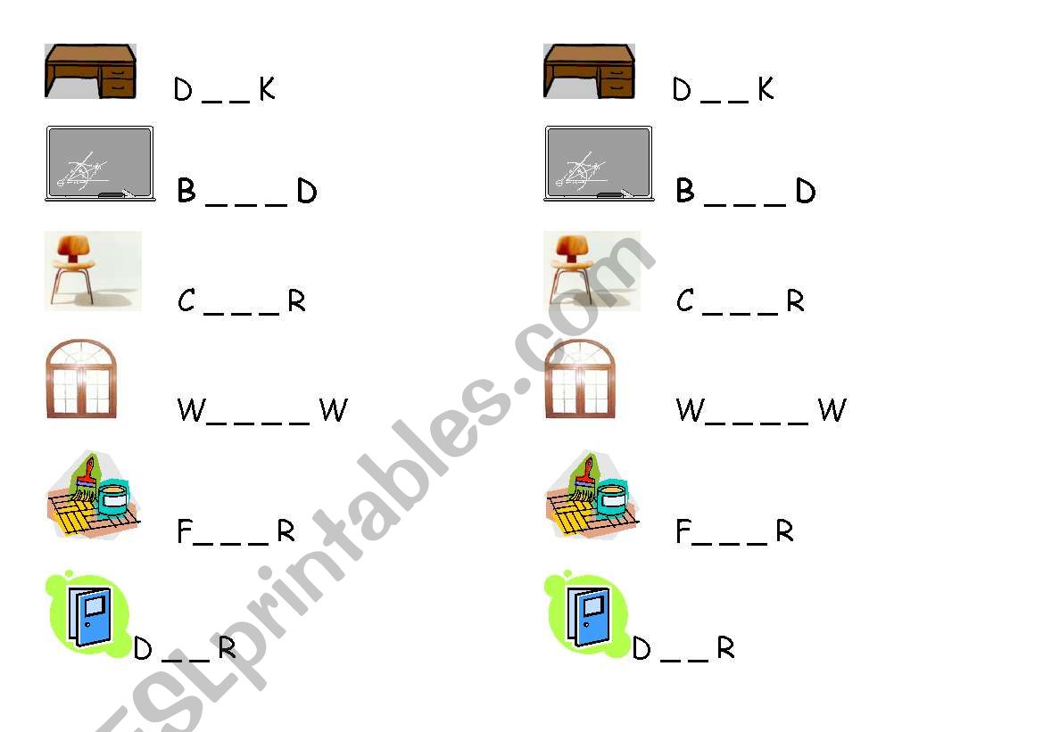 objects in the classroom worksheet