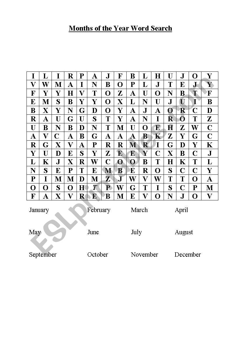 Months Wordsearch worksheet