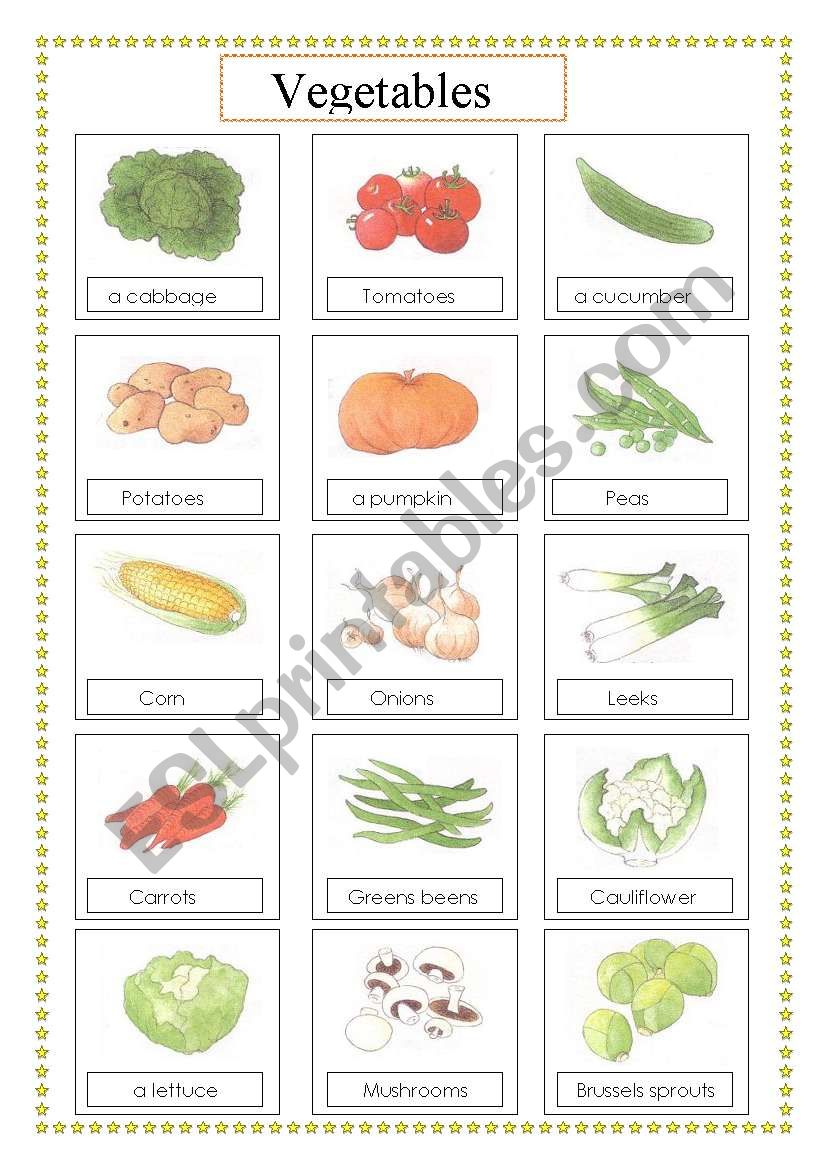 voc list: vegetables worksheet