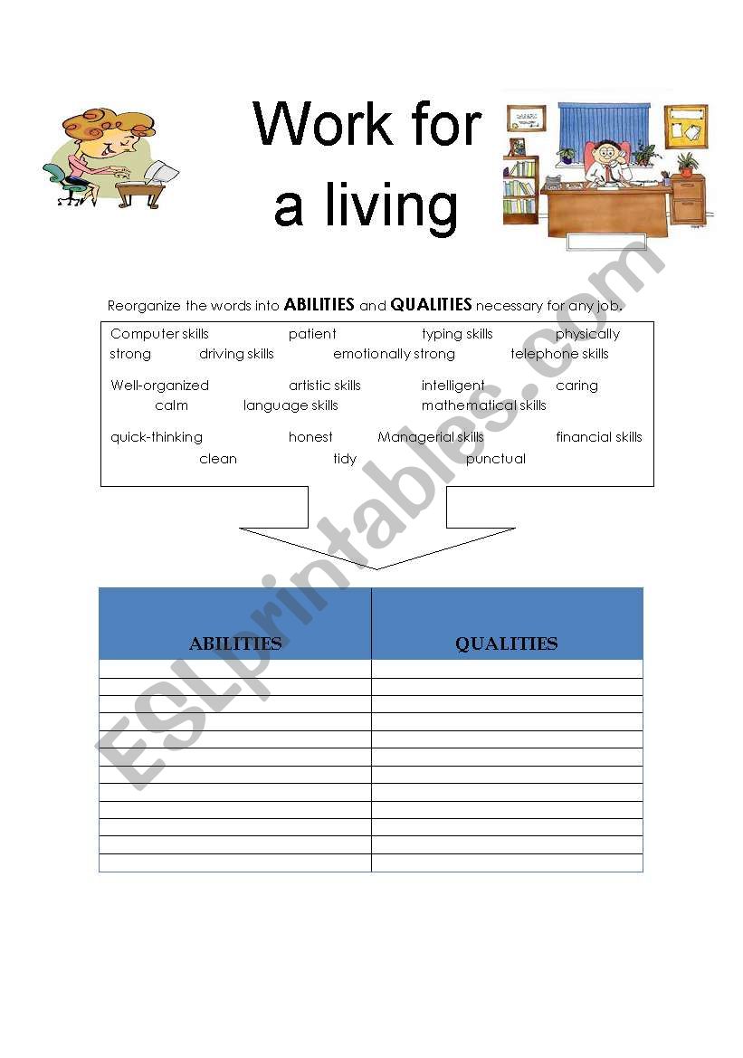 WORK FOR A LIVING worksheet