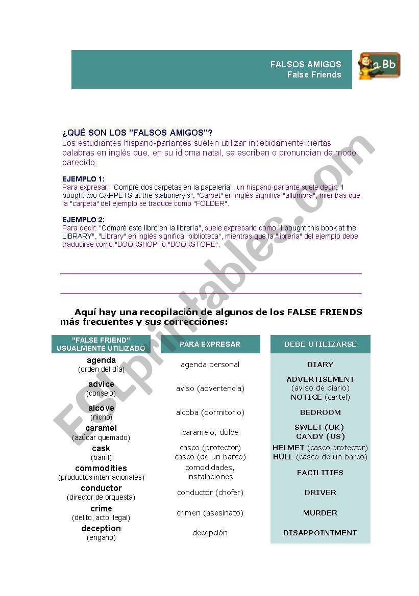 False friends worksheet