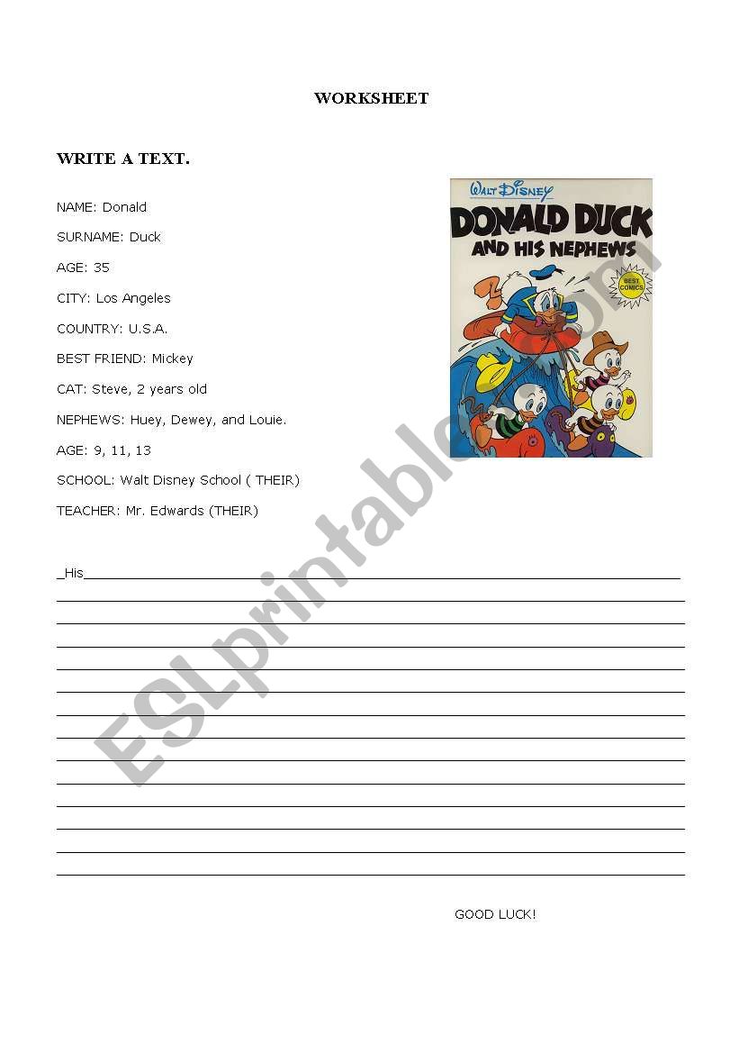 Write a text about Donald Duck and his family