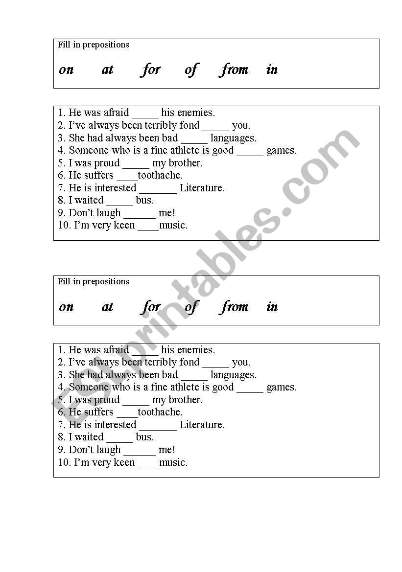 preposition worksheet