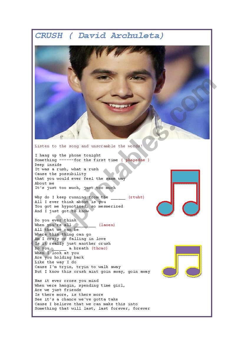 Crush- David Archuleta! worksheet