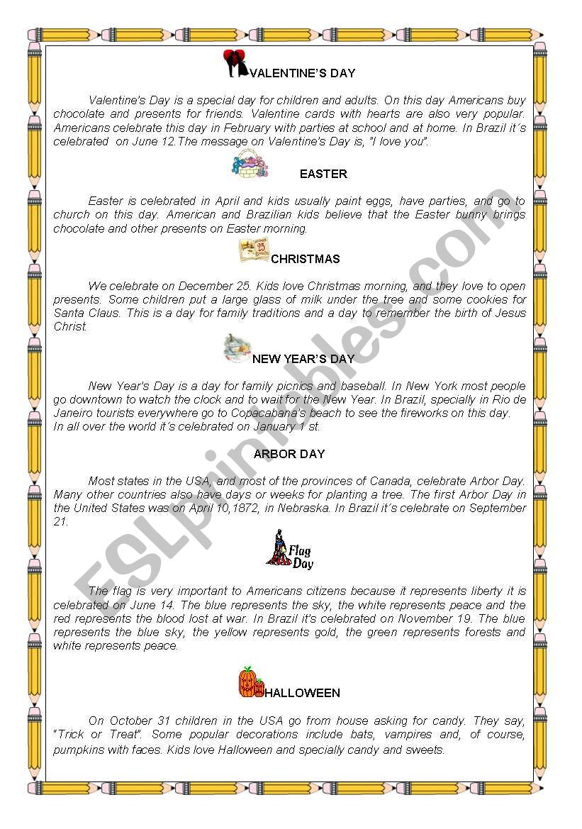 SPECIAL DATES worksheet