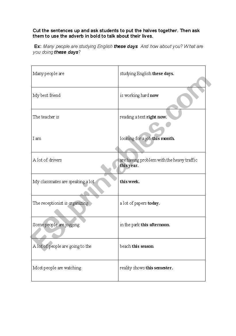 Present Continuous worksheet