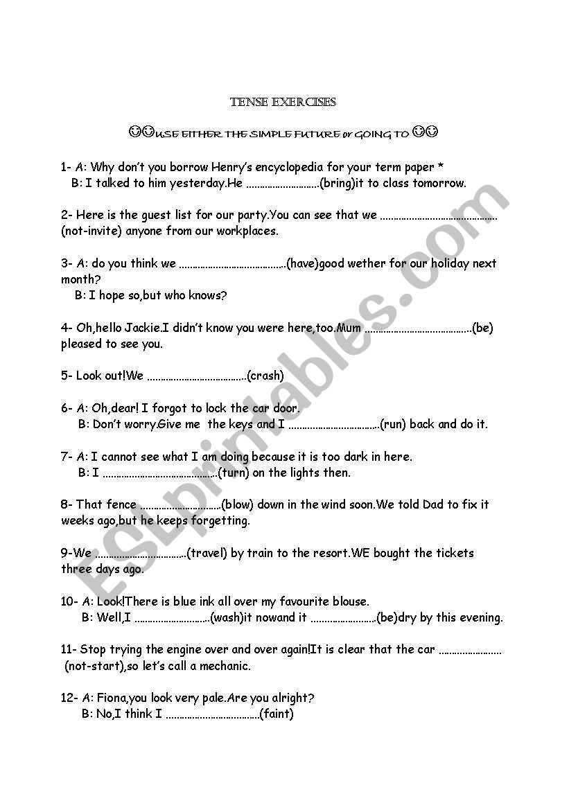 will / going to worksheet