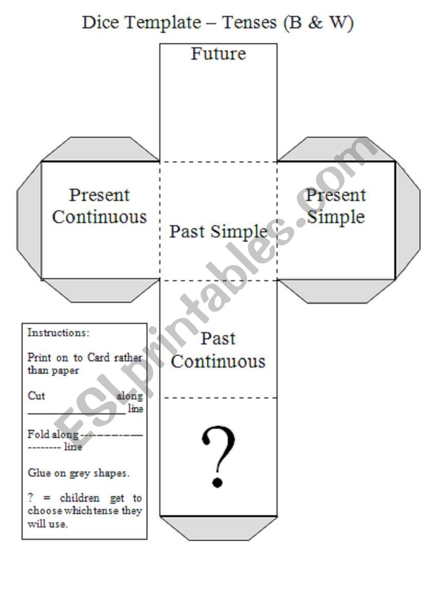 Black and White - undecorated Tenses Dice