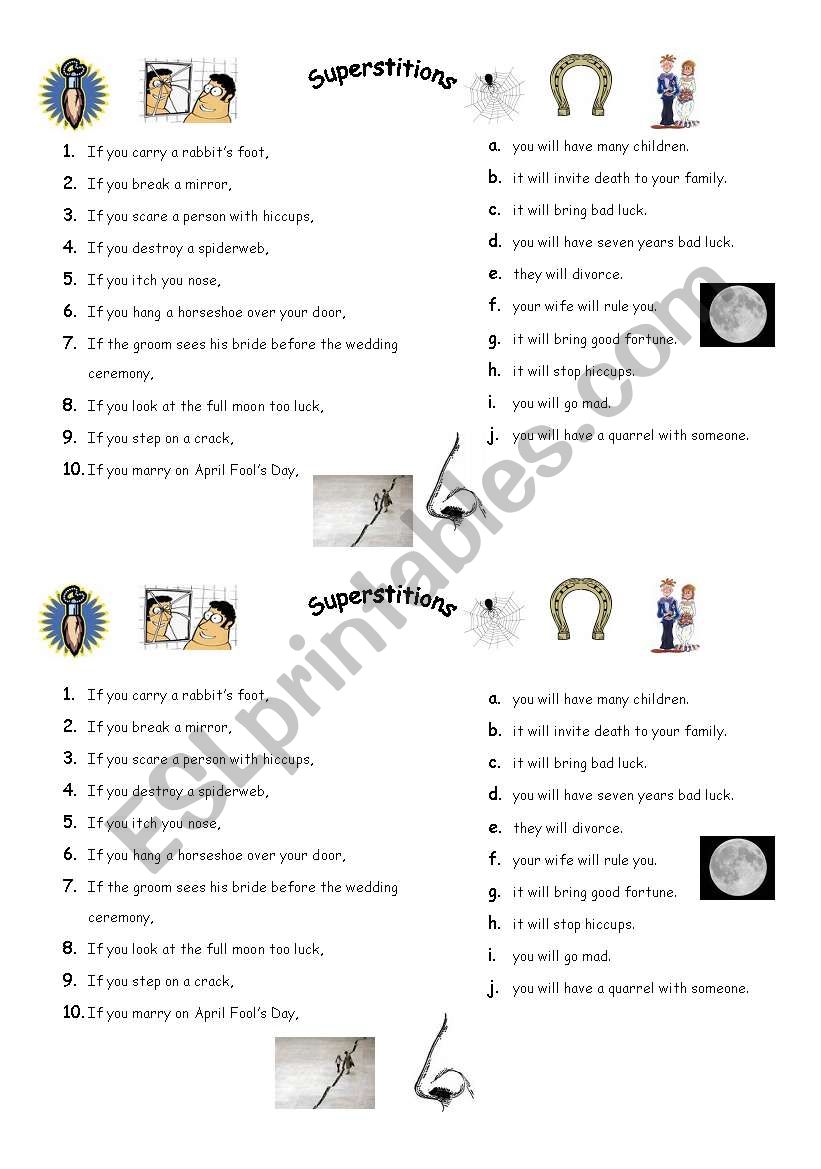 superstitions worksheet