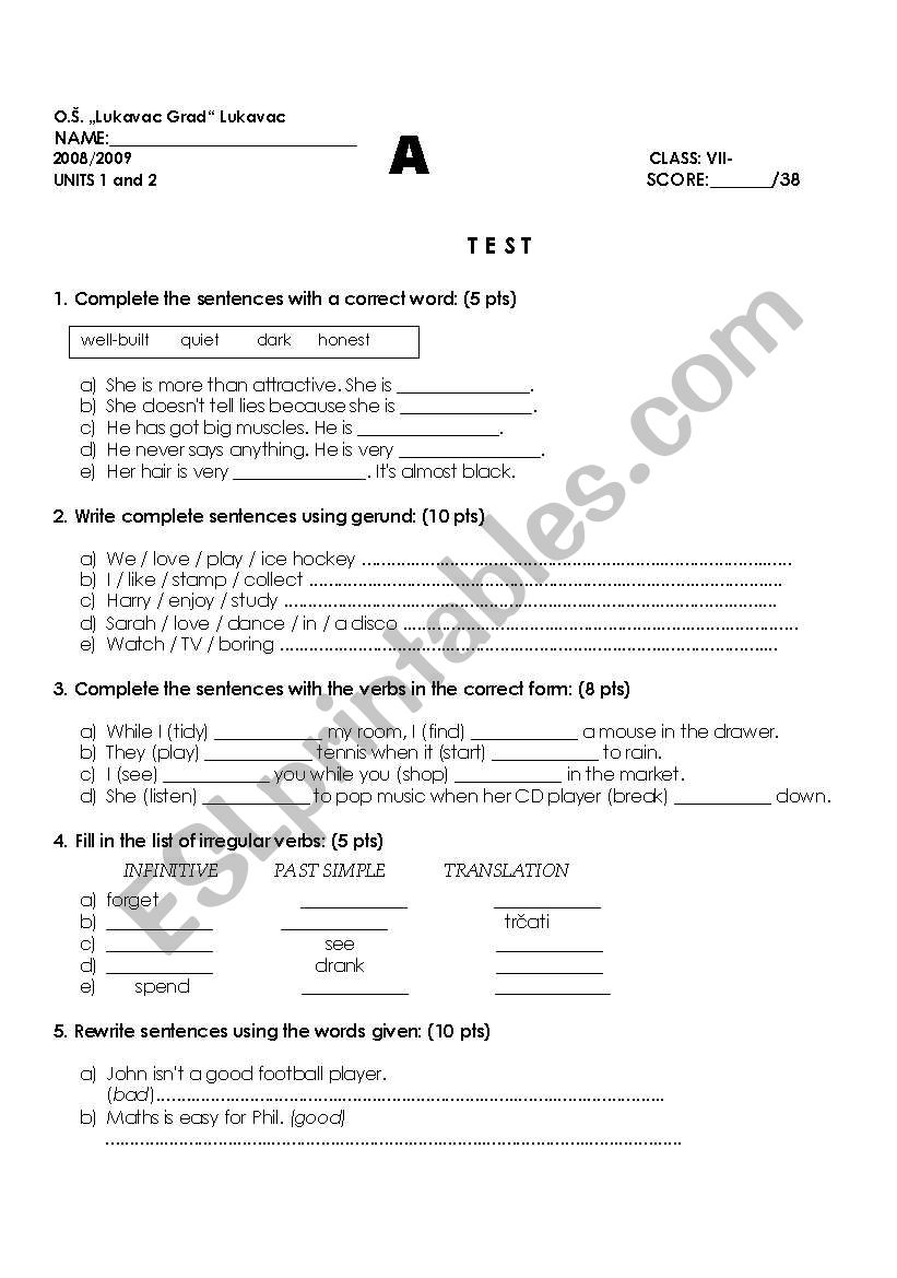 TEST for seveth grade, elementary